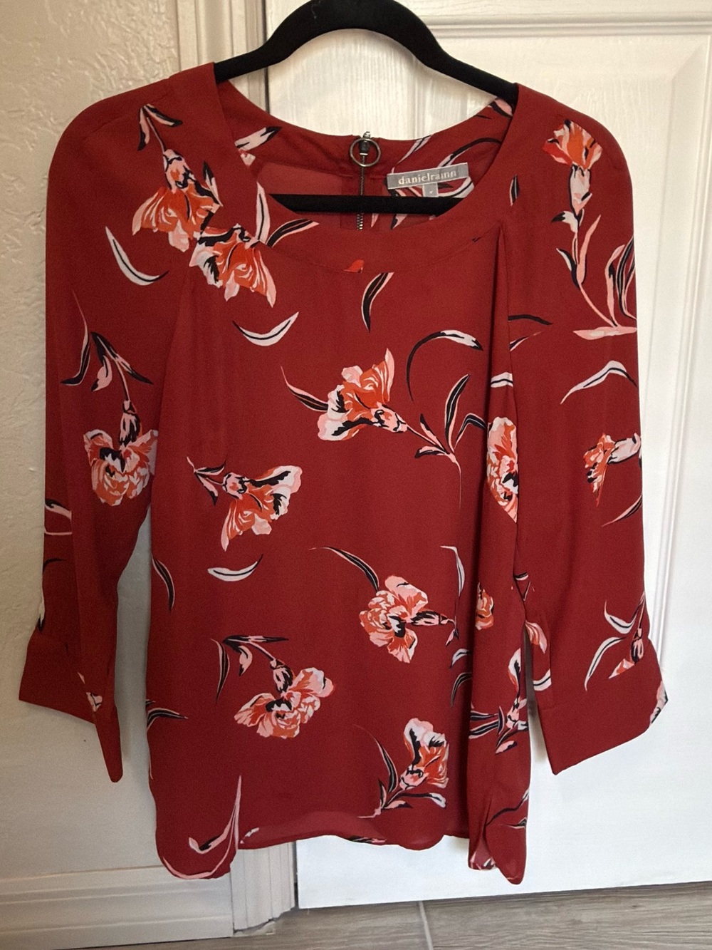 Daniel Rainn Burnt Orange Floral Blouse - Women's 3/4 Sleeve Size M